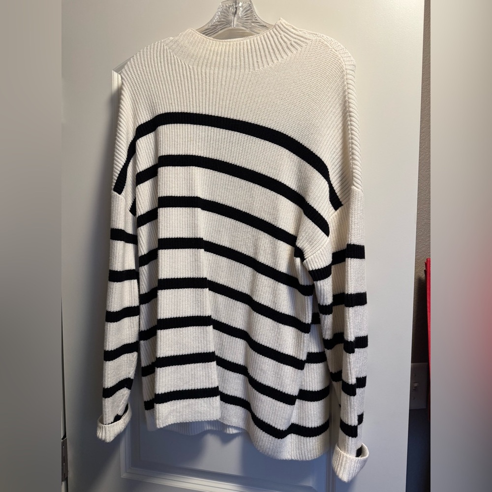Mango Black and White Striped Sweater